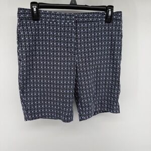 Mario Serrani Italy Womens Navy Blue Geometric Diamond Print Shorts Size 8